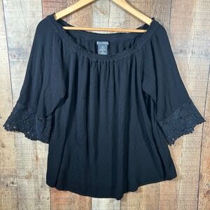 Chelsea & Theodore Black Peasant Style Top Lace Sleeves Whimsigoth Fairy XL